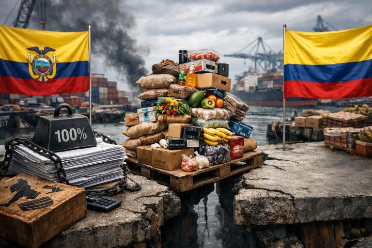 에콰도르가 양국 간 긴장 속에서 콜롬비아산 제품에 대해 100% 관세를 부과하여 양국 무역 관계에 큰 영향을 미치고 있습니다.