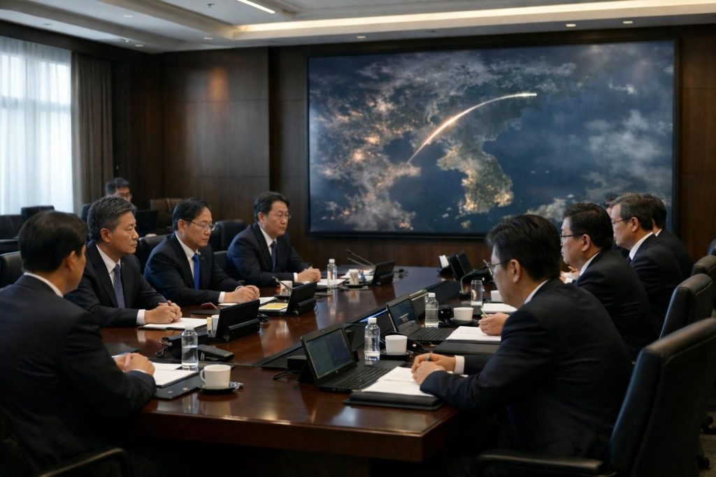 한국 국가안전보장회의가 북한의 미사일 발사에 대응하여 긴급회의를 개최하여 국가 안보 강화 방안을 논의합니다.