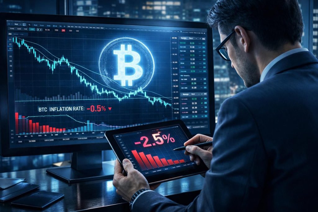 binance 분석에 따르면 비트코인의 순 인플레이션율이 음수로 전환되어 시장에 중요한 변화를 예고합니다. 최신 비트코인 경제 동향과 영향을 확인하세요.